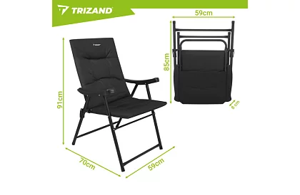 Scaun de camping pliabil tapițat 59x70x91 cm - negru