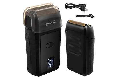 Rasoir électrique pour barbe avec écran LED - USB-C, 2 lames, 2 couteaux, étui