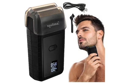Rasoir électrique pour barbe avec écran LED - USB-C, 2 lames, 2 couteaux, étui