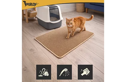 Culoar pentru litiera pisicii care reține murdăria 75 x 55 cm – bej