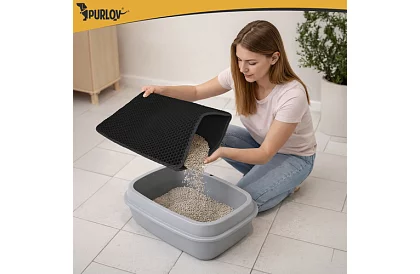 Culoar pentru litiera pisicii care reține murdăria 60 x 45 cm – negru