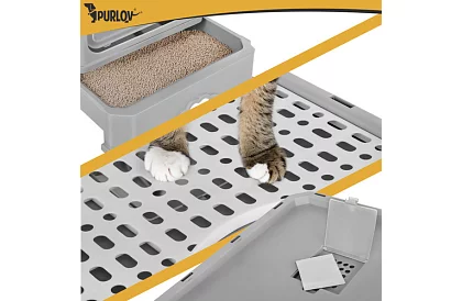 Toaletă închisă pentru pisici 50×36×38 cm cu sertar și lopată