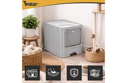 Toaletă închisă pentru pisici 50×36×38 cm cu sertar și lopată