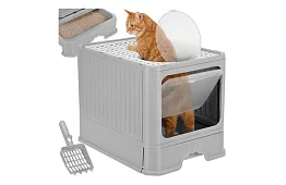 Toaletă închisă pentru pisici 50×36×38 cm cu sertar și lopată