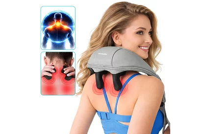 Dispozitiv de masaj wireless pentru gât cu încălzire - Shiatsu 22,2 W