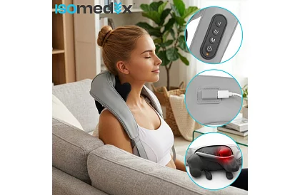 Dispozitiv de masaj wireless pentru gât cu încălzire - Shiatsu 22,2 W