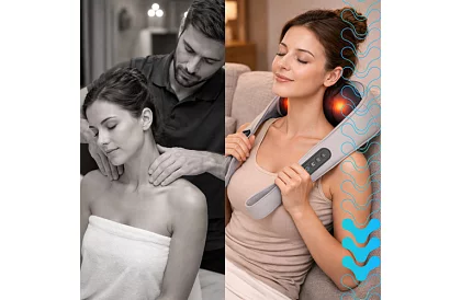 Dispozitiv de masaj wireless pentru gât cu încălzire - Shiatsu 22,2 W