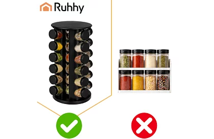 Suport rotativ pentru condimente + Set de 20 de recipiente pentru condimente