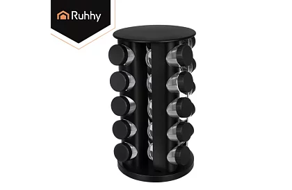 Suport rotativ pentru condimente + Set de 20 de recipiente pentru condimente