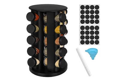 Suport rotativ pentru condimente + Set de 20 de recipiente pentru condimente