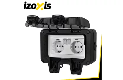 Priza de exterior dublă rezistentă la apă cu clapetă - IP66, 230V, 16A