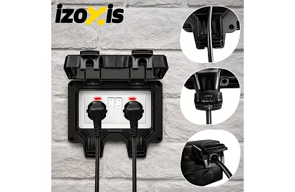 Priza de exterior dublă rezistentă la apă cu clapetă - IP66, 230V, 16A