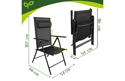 Scaune de grădină pliabile negre cu brațe și spătar – 2 bucăți