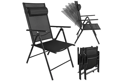 Scaune de grădină pliabile negre cu brațe și spătar – 2 bucăți