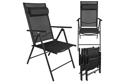 Scaune de grădină pliabile negre cu brațe și spătar – 2 bucăți