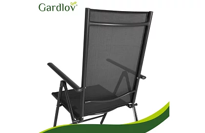 Scaune de grădină pliabile negre cu brațe și spătar – 2 bucăți
