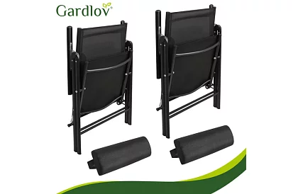 Scaune de grădină pliabile negre cu brațe și spătar – 2 bucăți