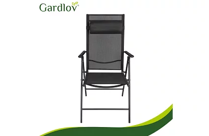 Scaune de grădină pliabile negre cu brațe și spătar – 2 bucăți