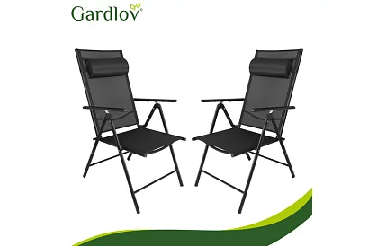 Scaune de grădină pliabile negre cu brațe și spătar – 2 bucăți