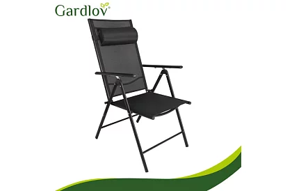 Scaune de grădină pliabile negre cu brațe și spătar – 2 bucăți