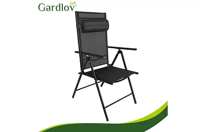 Scaune de grădină pliabile negre cu brațe și spătar – 2 bucăți