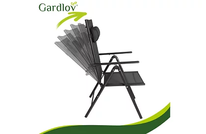 Scaune de grădină pliabile negre cu brațe și spătar – 2 bucăți
