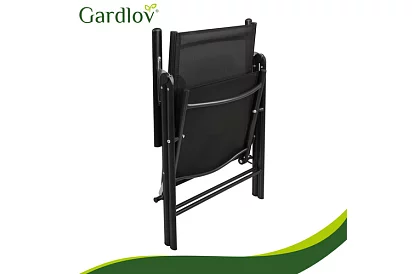 Scaune de grădină pliabile negre cu brațe și spătar – 2 bucăți