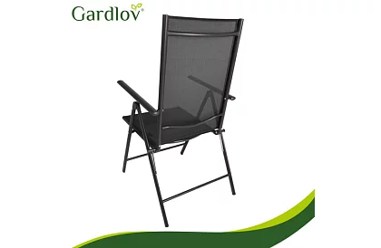 Scaune de grădină pliabile negre cu brațe și spătar – 2 bucăți
