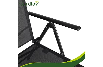 Scaune de grădină pliabile negre cu brațe și spătar – 2 bucăți