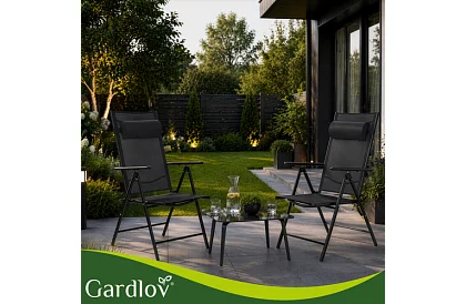 Scaune de grădină pliabile negre cu brațe și spătar – 2 bucăți