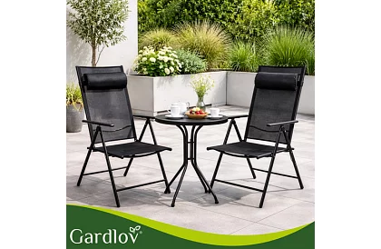 Scaune de grădină pliabile negre cu brațe și spătar – 2 bucăți