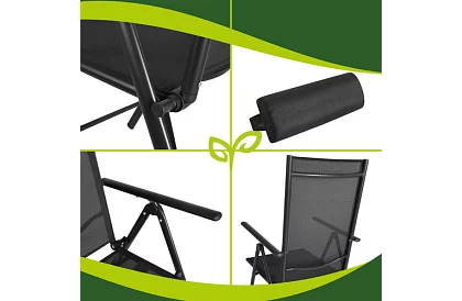 Scaune de grădină pliabile negre cu brațe și spătar – 2 bucăți
