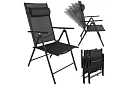 Scaune de grădină pliabile negre cu brațe și spătar – 2 bucăți