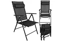 Scaune de grădină pliabile negre cu brațe și spătar – 2 bucăți