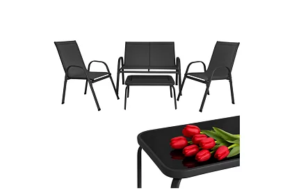 Mobilier de grădină canapea, 2 fotolii, masă – negru