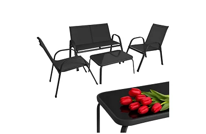 Mobilier de grădină canapea, 2 fotolii, masă – negru