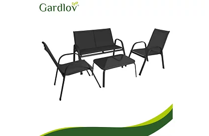 Mobilier de grădină canapea, 2 fotolii, masă – negru