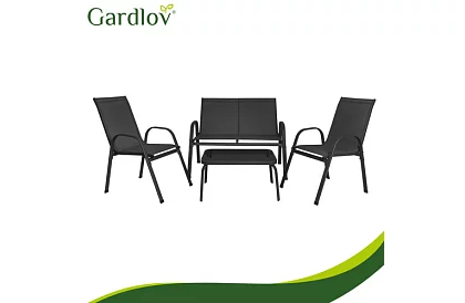 Mobilier de grădină canapea, 2 fotolii, masă – negru