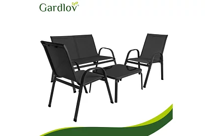 Mobilier de grădină canapea, 2 fotolii, masă – negru