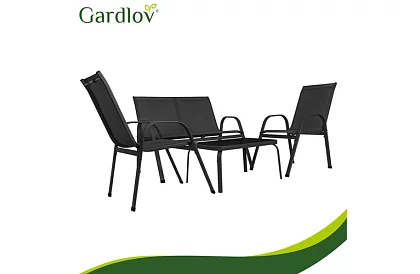 Mobilier de grădină canapea, 2 fotolii, masă – negru