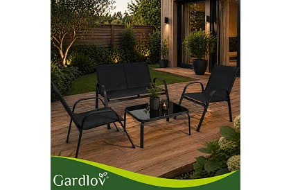 Mobilier de grădină canapea, 2 fotolii, masă – negru