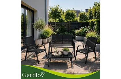 Mobilier de grădină canapea, 2 fotolii, masă – negru