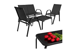 Mobilier de grădină canapea, 2 fotolii, masă – negru