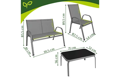 Mobilier de grădină canapea, 2 fotolii, masă – gri