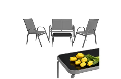 Mobilier de grădină canapea, 2 fotolii, masă – gri