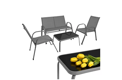 Mobilier de grădină canapea, 2 fotolii, masă – gri