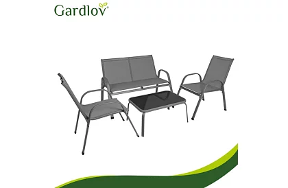 Mobilier de grădină canapea, 2 fotolii, masă – gri