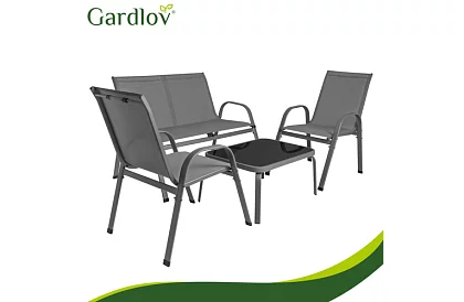 Mobilier de grădină canapea, 2 fotolii, masă – gri