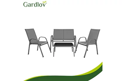 Mobilier de grădină canapea, 2 fotolii, masă – gri