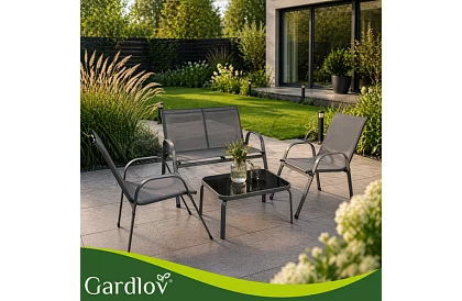 Mobilier de grădină canapea, 2 fotolii, masă – gri